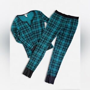 Victoria's Secret Teal and Black Plaid Pajama Set